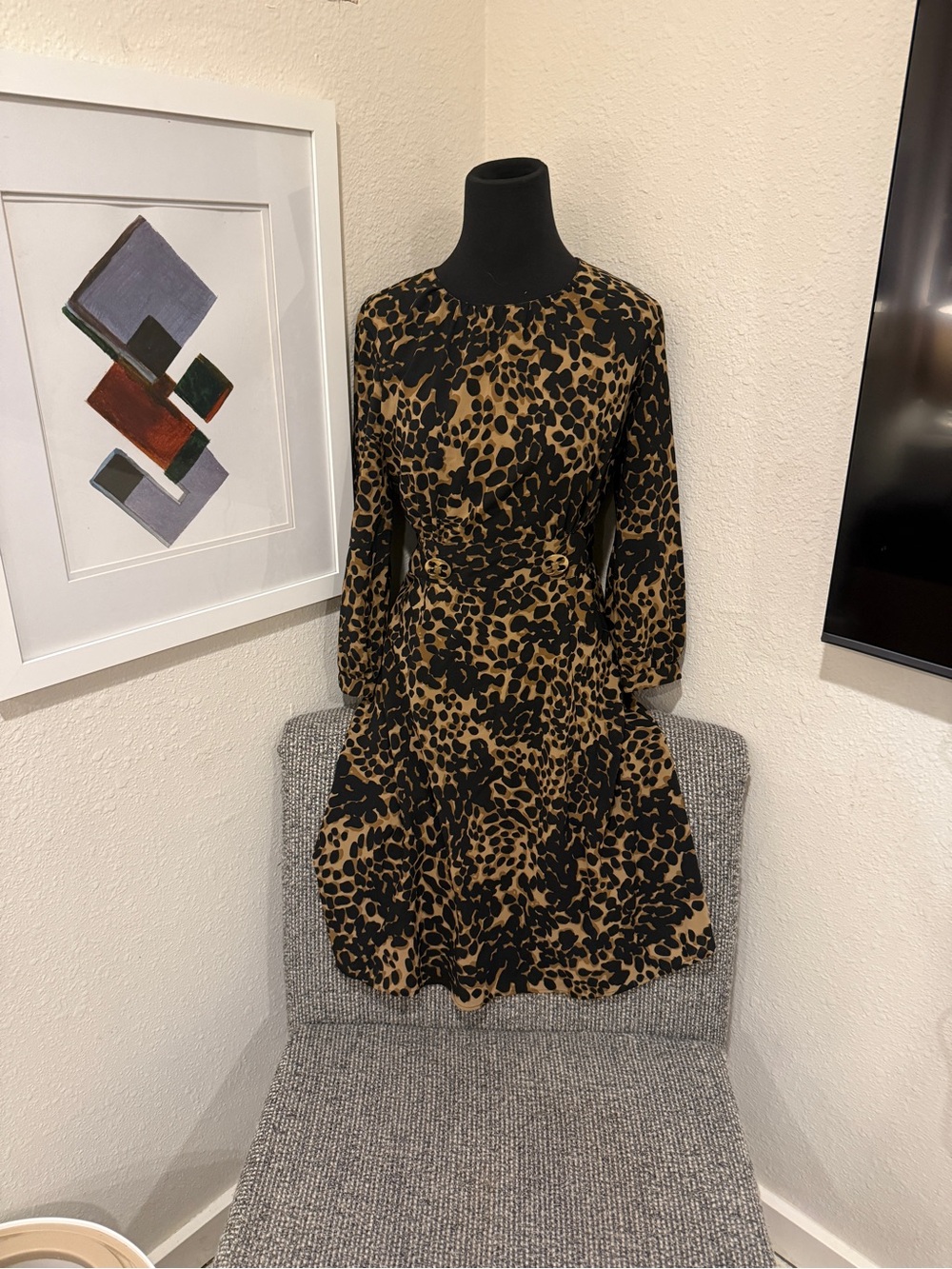 Vintage Banana Republic Leopard Print Long Sleeve A-Line Dress size 6 women